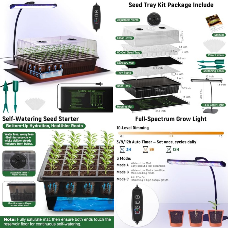 Seed Starter Trays - 60-Cell Self-Watering Seed Starter Kit with