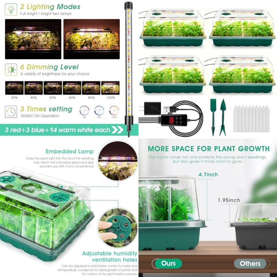 Seed Starter Trays - Seed Starter Tray with Grow Light,