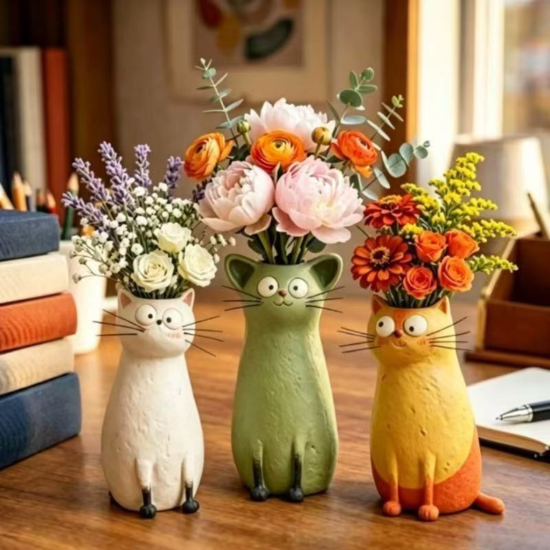 Creative Resin Cat Vase Quirky - Gardening Tools Cute 评论和价格