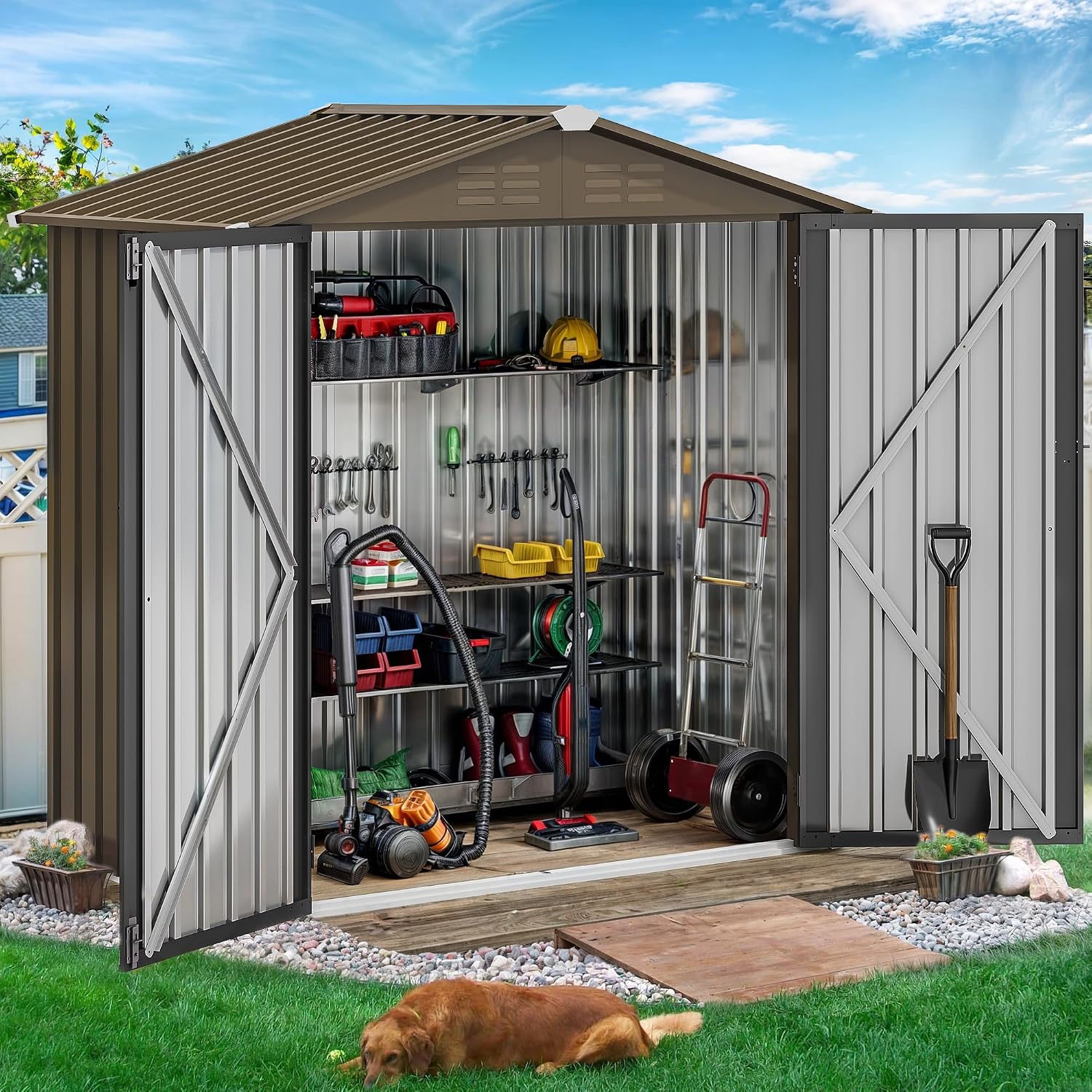 6x4ft Metal Outdoor Storage Sh - Gardening Tools Heavy Duty 评论和价格