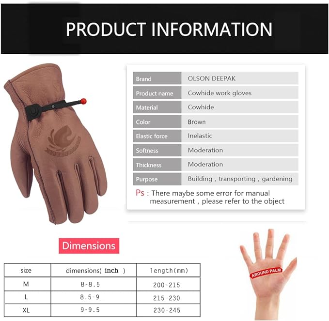 Cowhide Leather Gloves for Men - Garden Gloves Thorn Proof 评论和价格